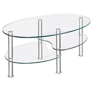 Northix 3-nadstropna ovalna klubska mizica iz kaljenega stekla 90 cm