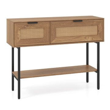 Northix Boho konzolna miza 100 cm z ratan policami naravni videz