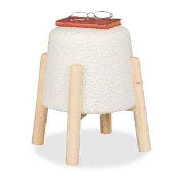 Northix Okrogel Teddy stolček iz umetnega krzna z lesenimi nogami