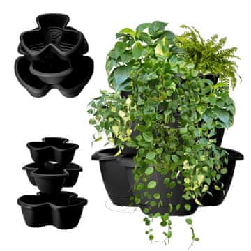 KADAX Cvetlični lonec s plastičnim pokrovom, trojna kaskada 3 v 1, 28,1 l, dimenzije 47 x 47 x 40,5 cm