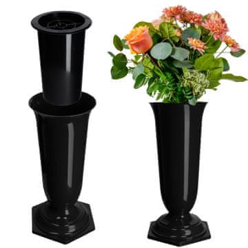 KADAX Vaza za nagrobnik, črna plastika, 29 cm, odporna proti zmrzali