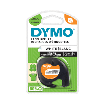 Dymo S0718850 LetraTag 12mm x 2m črna na belo, nalepke za blago z likanjem