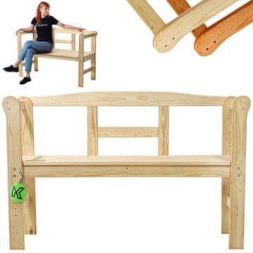 KADAX Lesena vrtna klop z naslonjalom 119 cm - naravna