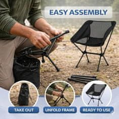 HOME & MARKER® Prenosni zložljiv stol 55×62×30 cm, ergonomski, črn z Oxford blazino | PACKSEAT