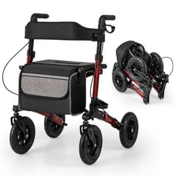 Northix Zložljiv aluminijast rolator z zračnimi kolesi rdeč 140 kg