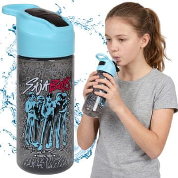 sarcia.eu K-Pop Demon Hunters Saja BOYS Steklenica za vodo z ustnikom in ročajem, prosojna steklenica s cevko 450 ml