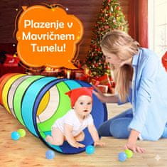 JOJOY® 3x otroški tunel za plazenje 180 cm, zložljiv mavrični igralni tunel z mrežo, notranja in zunanja igra | T3UNSY