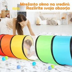 JOJOY® 3x otroški tunel za plazenje 180 cm, zložljiv mavrični igralni tunel z mrežo, notranja in zunanja igra | T3UNSY