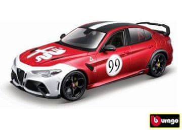BBurago - Avtomobili HOBBY, Alfa Romeo Giulia GTAm, rdeča in bela kovinska, 1:18