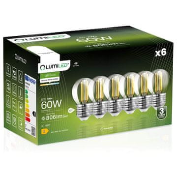 LUMILED 6x LED žarnica E27 krogla P45 7W = 60W 806lm 4000K nevtralna 360° žarnica z žarilno nitko