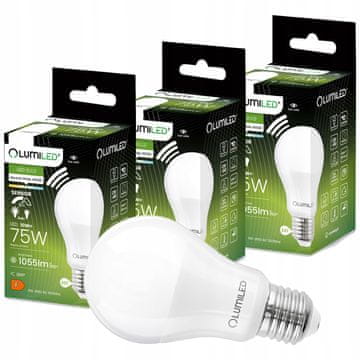LUMILED 3x LED žarnica E27 A60 10W = 75W 1055lm 4000K nevtralna 260° z senzorjem gibanja