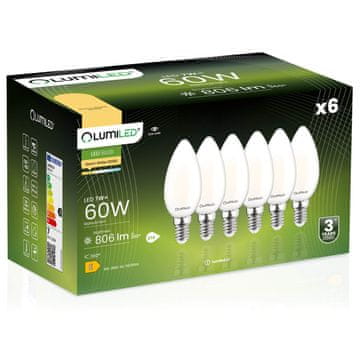 LUMILED 6x LED žarnica E14 svečka B35 7W = 60W 806lm 3000K topla 360° žarnica z žarilno nitko