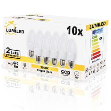 shumee 10x LED žarnica E27 svečka B35 5W = 40W 470lm 3000K topla 180° LUMILED