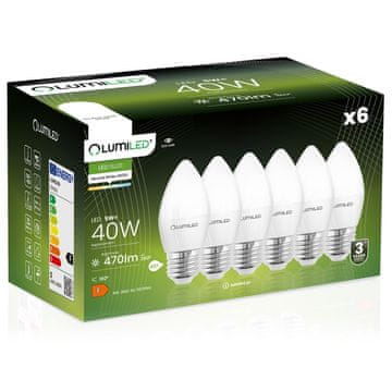 LUMILED 6x LED žarnica E27 svečka B35 5W = 40W 470lm 4000K nevtralna 180° svetilnost