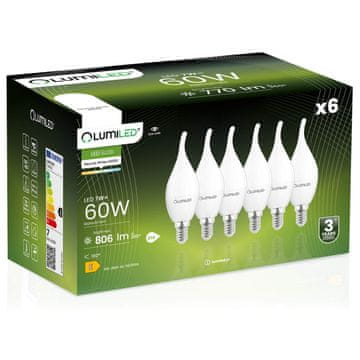 shumee 6x LED žarnica E14 svečka BA35 7W = 60W 806lm 4000K nevtralna 360° LUMILED