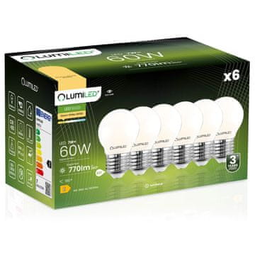 LUMILED 6x LED žarnica E27 krogla P45 7W = 60W 806lm 3000K topla 360° žarnica z žarilno nitko