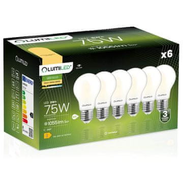 shumee 6x LED žarnica E27 A60 8W = 75W 1055lm 3000K Topla 360° ŽARNICA Z ŽARILNO NITI