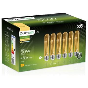 LUMILED 6x E27 cevasta LED žarnica T30 6W = 50W 660lm 2000K topla 360° jantarjeva svetlobna nitka