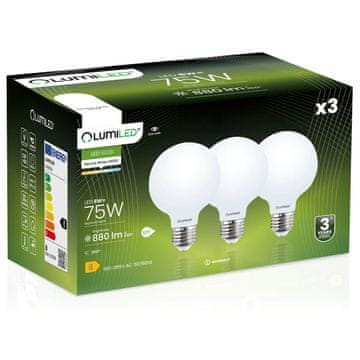 shumee 3x LED žarnica E27 krogla G95 8W = 75W 880lm 4000K nevtralna 360° žarnica z žarilno nitko LUMILED