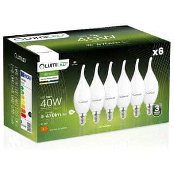 shumee 6x LED žarnica E14 svečka BA35 5W = 40W 470lm 4000K nevtralna 180° LUMILED