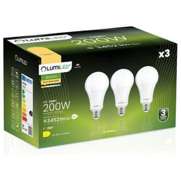 LUMILED 3x LED žarnica E27 A60 24W = 200W 3452lm 3000K Topla svetloba 260°