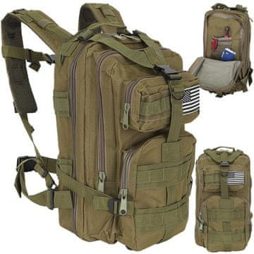 Trizand Pohodniški nahrbtnik 26 L - zelen - Molle sistem, nepremočljiv taktični nahrbtnik za pohodništvo, kampiranje in airsoft, 600D Oxford, z več predali, pasom in hitrim odpenjanjem, survival backpack
