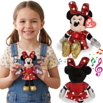 Disney TY DISNEY Minnie Mouse Plišasta igračka z zvokom, plišasta igračka BEANIE BABIES Sparkle, senzorična igračka 20 cm