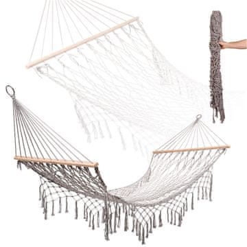 Luniks Vrtna brazilska viseča mreža boho z resicami 200 cm do 250 kg – siva