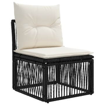 Vidaxl Sofa brez naslonov Črna poli ratan