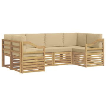Vidaxl Kotna sedežna garnitura 6 szt. Bela in bež 245 x 126,5 x 73 cm