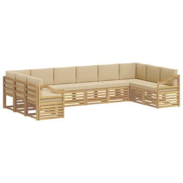 Vidaxl Kotna sedežna garnitura 10 szt. Bela in bež 363 x 185,5 x 73 cm