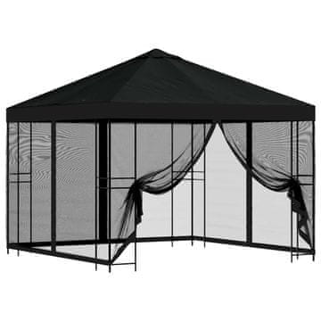 Vidaxl Vrtni gazebo s stranskimi stenami 3 x 3 m Črna