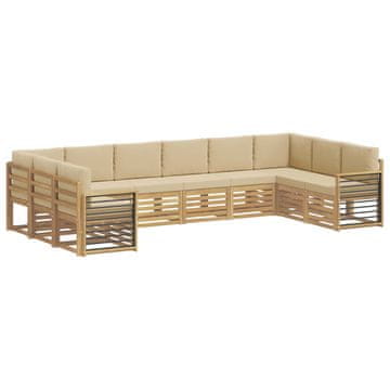 Vidaxl Kotna sedežna garnitura 10 szt. Bela in bež 363 x 187,5 x 73 cm