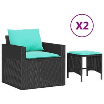 Vidaxl Vrtna sedežna garnitura 4-delna z blazinami črna poli ratan
