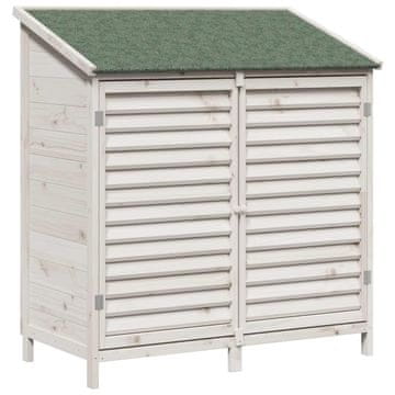 Vidaxl Vrtno skladišče s streho Bela 106 x 56 x 113,5 cm Trdna smreka
