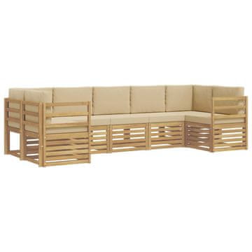 Vidaxl Kotna sedežna garnitura 7 szt. Bela in bež 304 x 126,5 x 73 cm