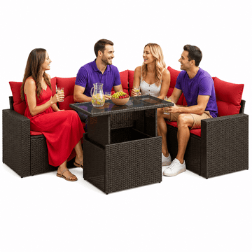 Vidaxl Vrtna sedežna garnitura z blazinami 7-delna siv ratan/akacija