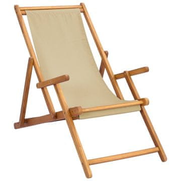 Vidaxl plažna ležalnika Bež Trden tikov les