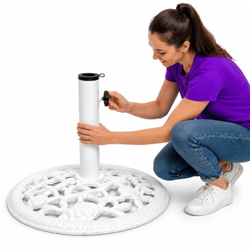 Vidaxl Stojalo za senčnik belo 12 kg 48 cm lito železo
