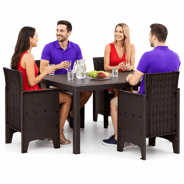 Vidaxl Komplet za jedilnico v vrtu 5 szt. Rjava Polt rattan