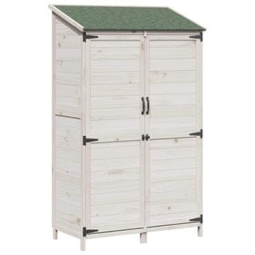 Vidaxl Vrtno skladišče s streho Bela 106,5 x 56 x 176 cm Trdna smreka