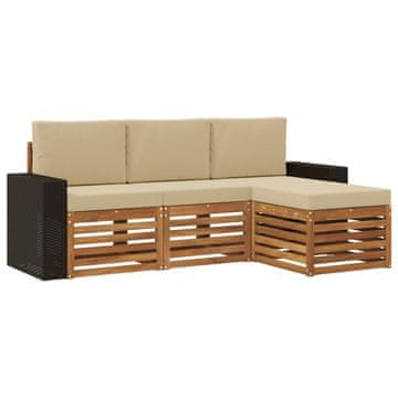 Vidaxl Zunanja garnitura za sedenje z blazino 4 szt. Naravna in bež