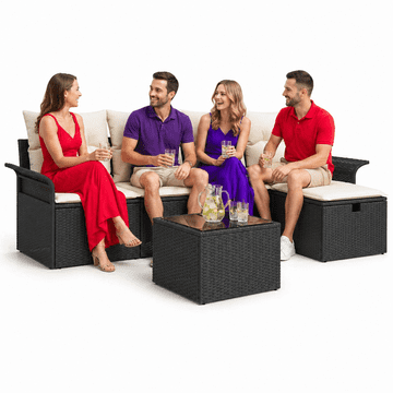 Vidaxl Vrtna sedežna garnitura z blazino 6 szt. Črna Poly ratan