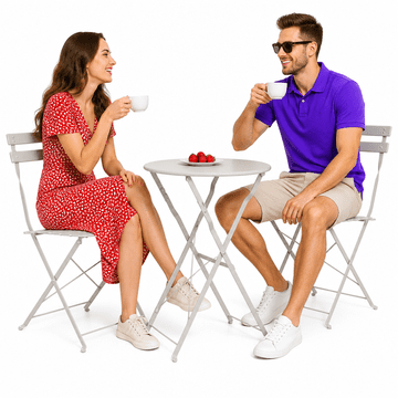 Vidaxl Zložljiv bistro set 3 szt. Bež Jeklo