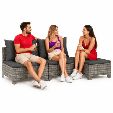 Vidaxl 3-delna vrtna sedežna garnitura z blazinami siva poli ratan