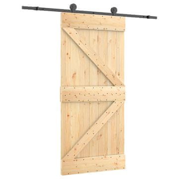 Vidaxl Drsna vrata Naravna in črna 95 x 210 cm Masiven borov les
