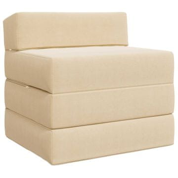Vidaxl Zložljiv kavč postelja Krem 200 x 70 x 15 cm Žametna tkanina