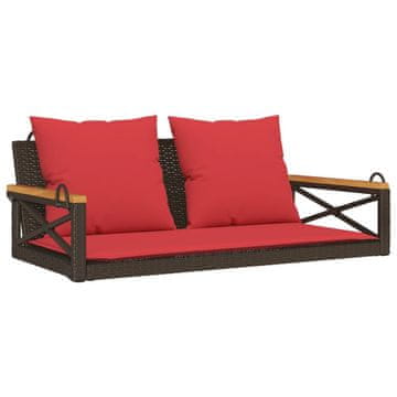 Vidaxl Gugalna klop z blazinami rjava 109x62x40 cm poli ratan