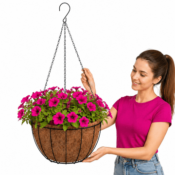 Vidaxl Viseče korito 4 kosi podloga iz kokosa črna Ø 35x52 cm jeklo
