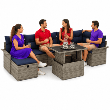 Vidaxl Vrtna sedežna garnitura z blazino 8 szt. Siva Poly ratan